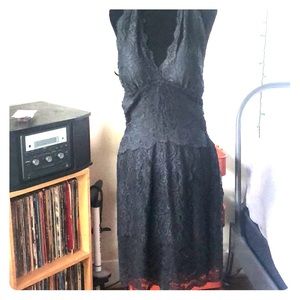 Nicole Miller Little Black Lace Halter Dress S